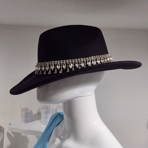 Elegant Black Hat with Silver Embellishments